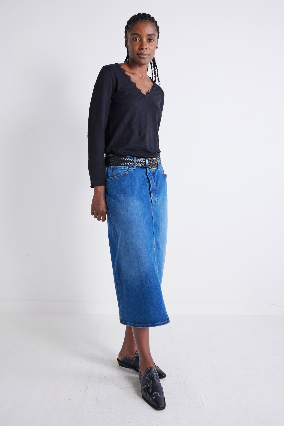 The 90's Denim Midi Skirt Medium Wash – Ruti1