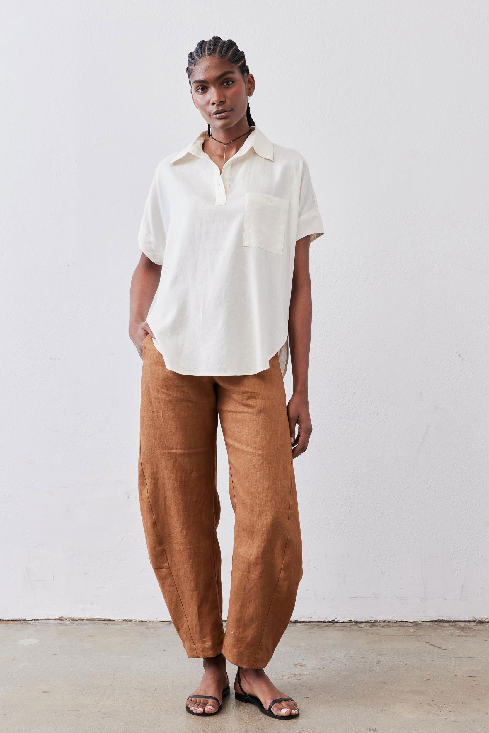 トップス 90's Loose Linen Pullover Skipper Shirt Pullover Short Sleeve Linen Blouse | Vintage White – Ruti