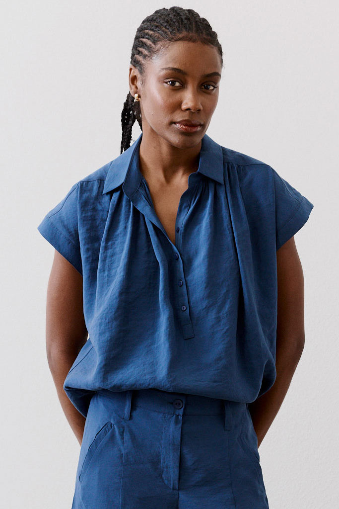 【新品】Gypsohila Sailor Blouse/ネイビー The Nonchalant Oversized Voile Blouse | Saltwater Navy – Ruti