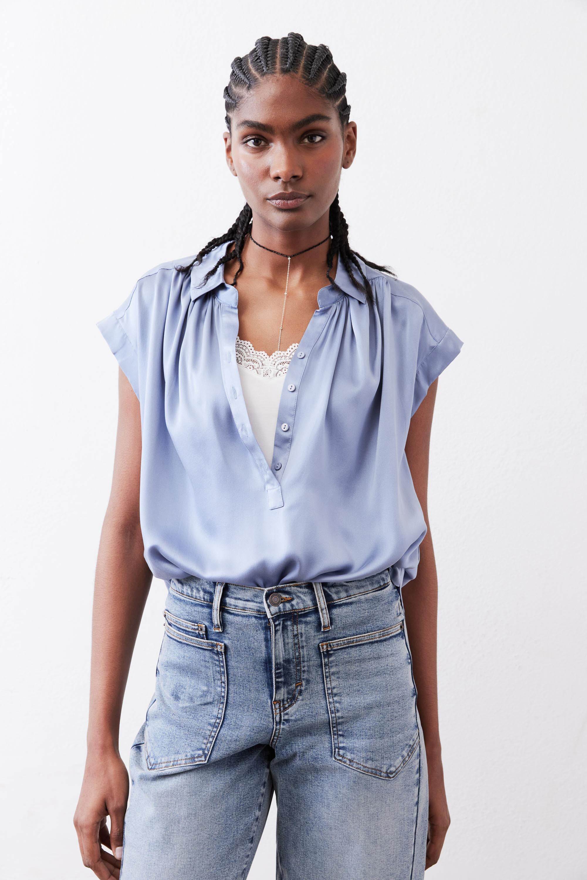 The Nonchalant Oversized Silk Blouse | Steel Blue – Ruti