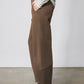 Mocha brown work scuba pants with long straight leg and stitched cuff seam