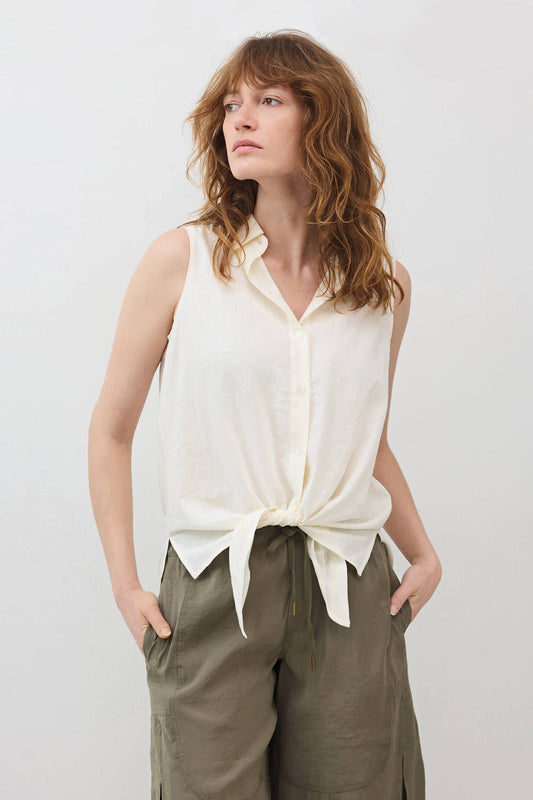 Sleeveless Tie Front Button Down