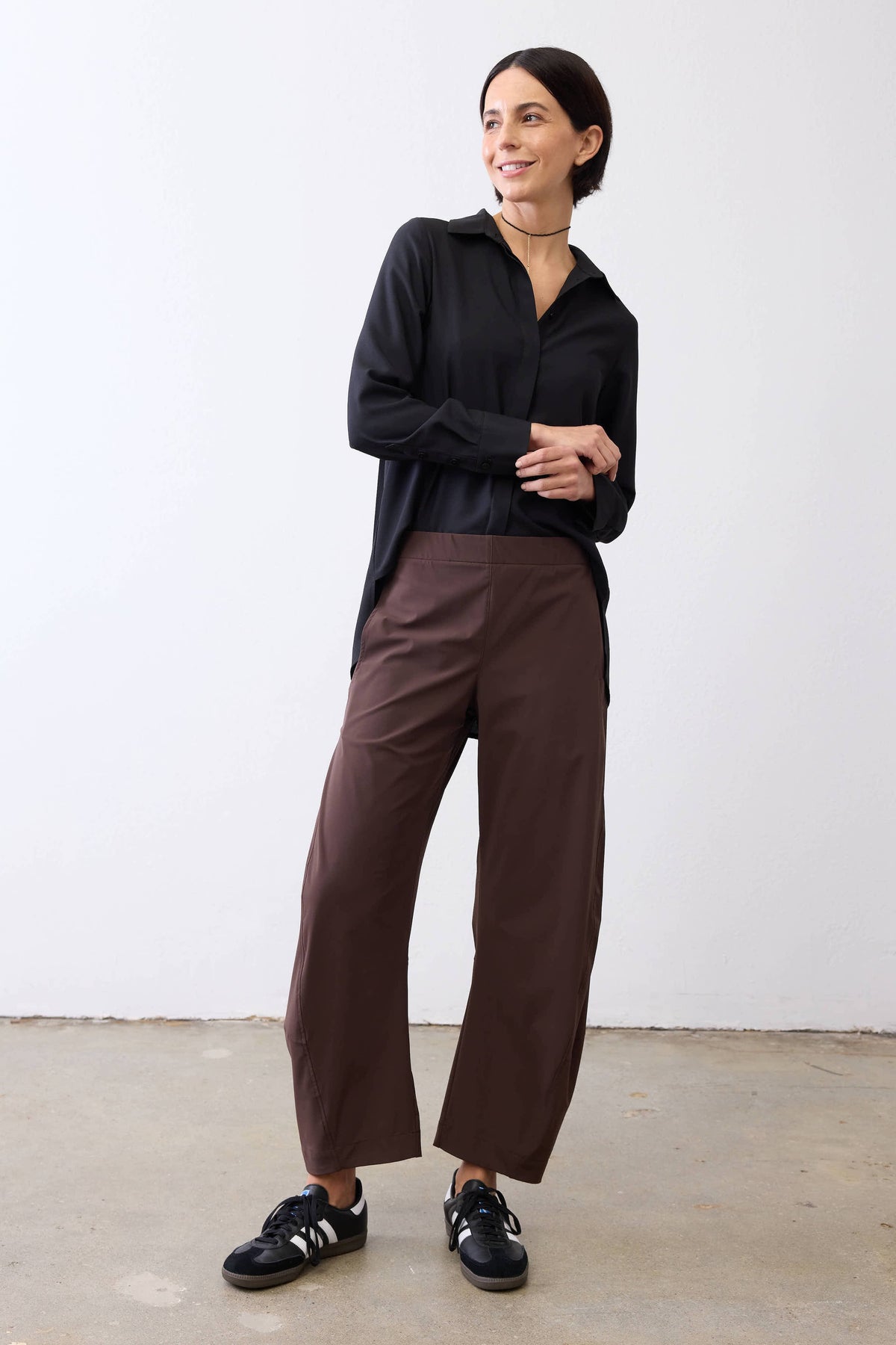 Coffee brown loose work pants with wide legs