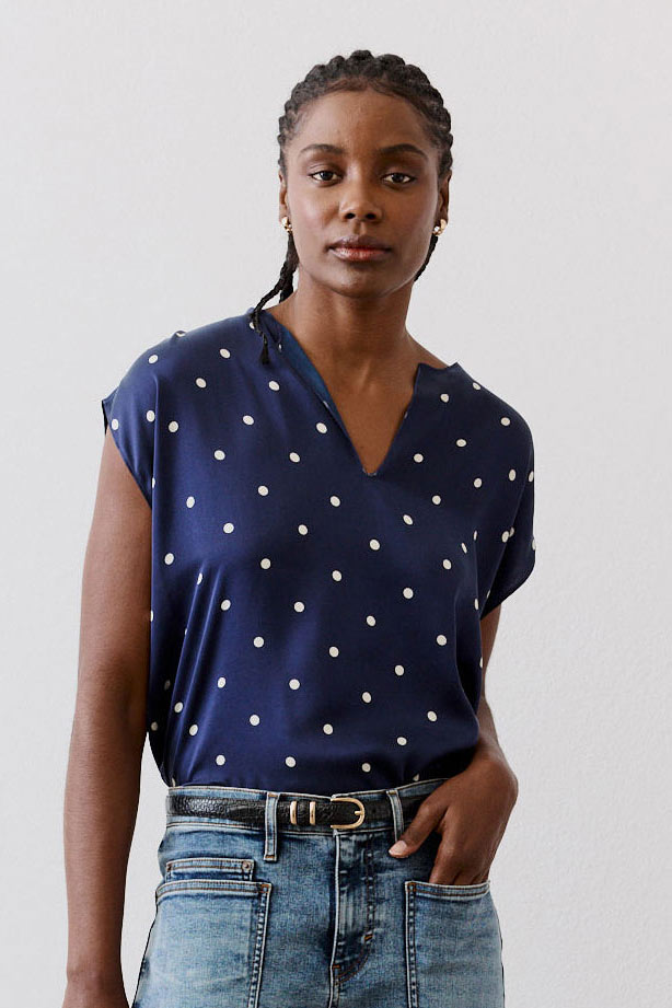 The All Day Washable Silk Top | Navy Dot – Ruti