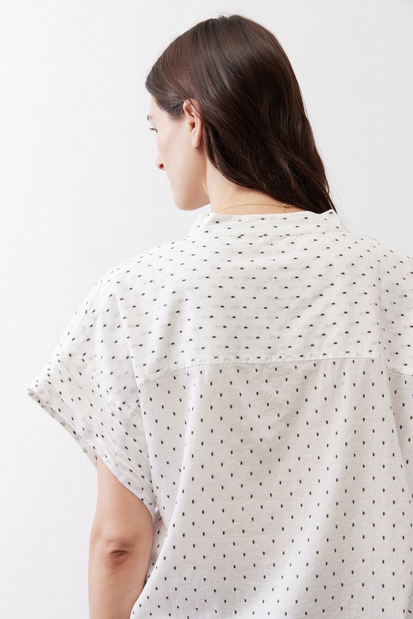 White dot-print blouse back panel with short sleeves