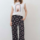 Wide-leg trousers with navy and red diamond geometric print
