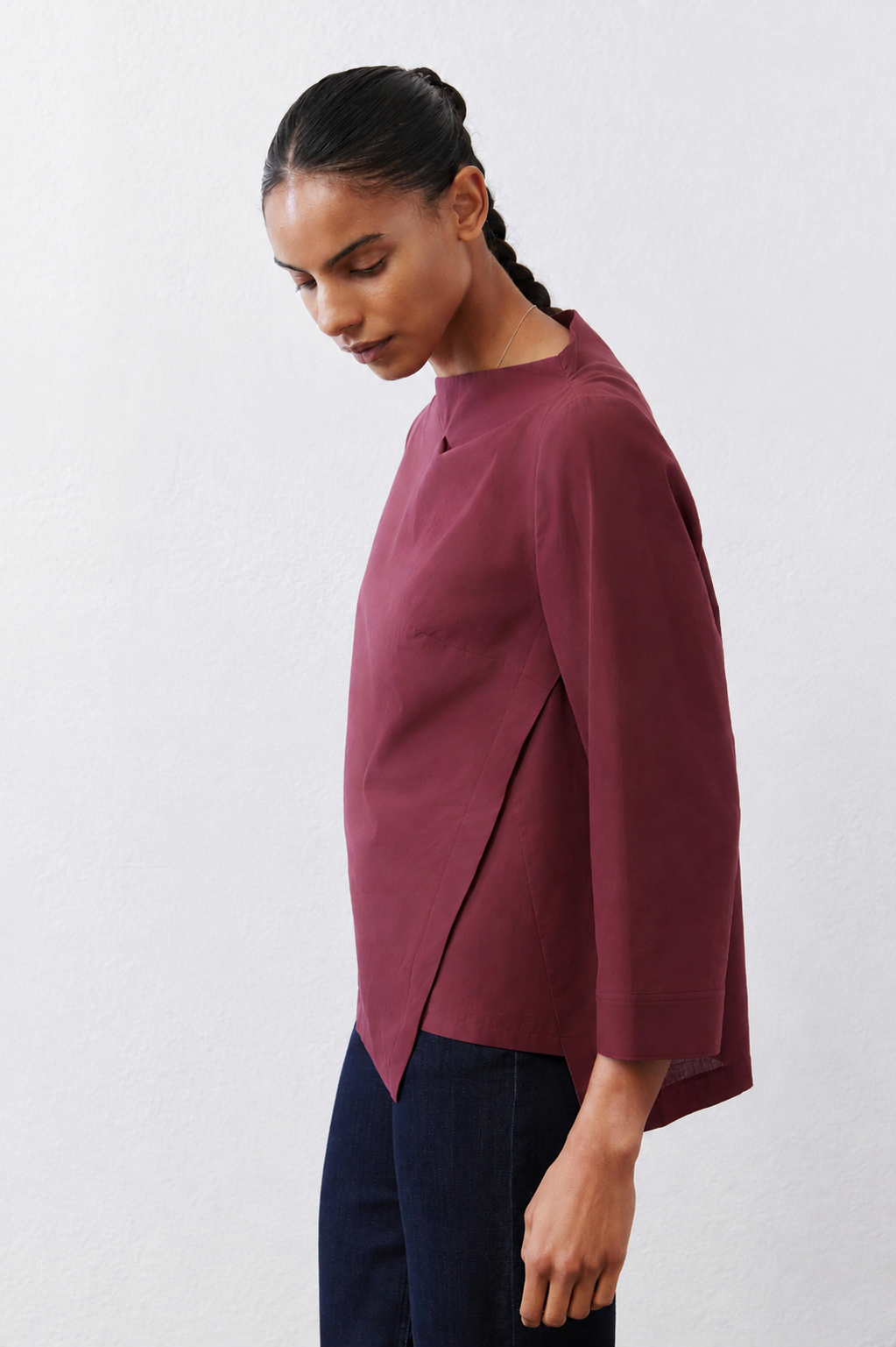 Asymmetric Popover Poplin Blouse