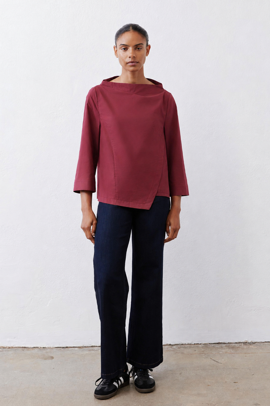 Asymmetric Popover Poplin Blouse