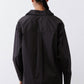 Black asymmetric button-down shirt back with yoke seam and long sleeves