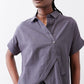Asymmetric Button Short Sleeve Blouse