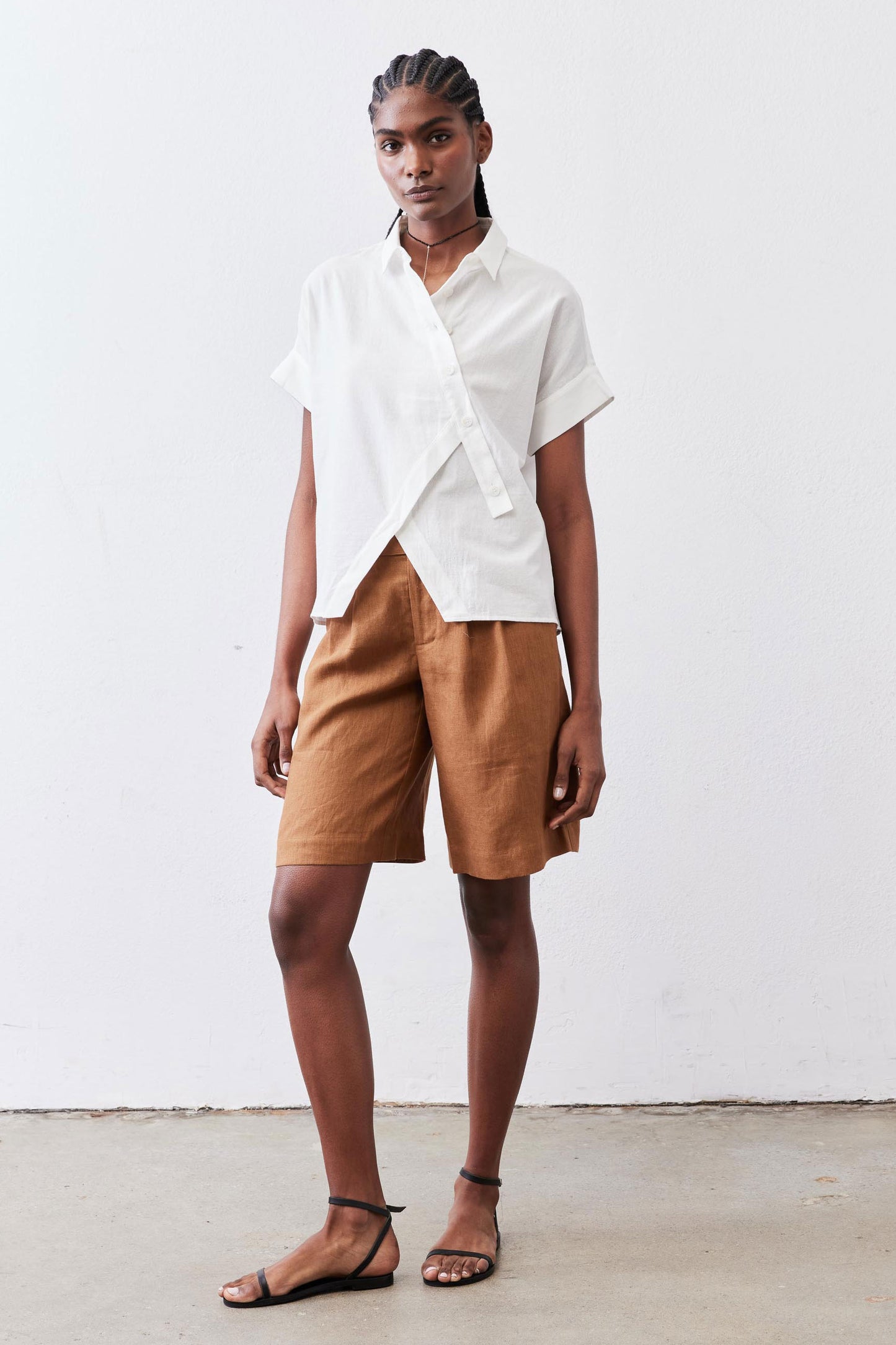 Asymmetric Button Short Sleeve Blouse