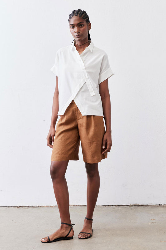 Asymmetric Button Short Sleeve Blouse