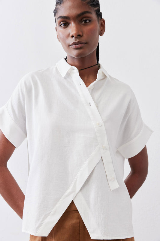 Asymmetric Button Short Sleeve Blouse