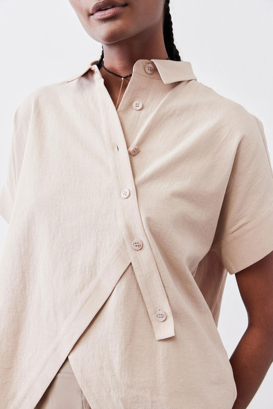 Asymmetric Button Short Sleeve Blouse