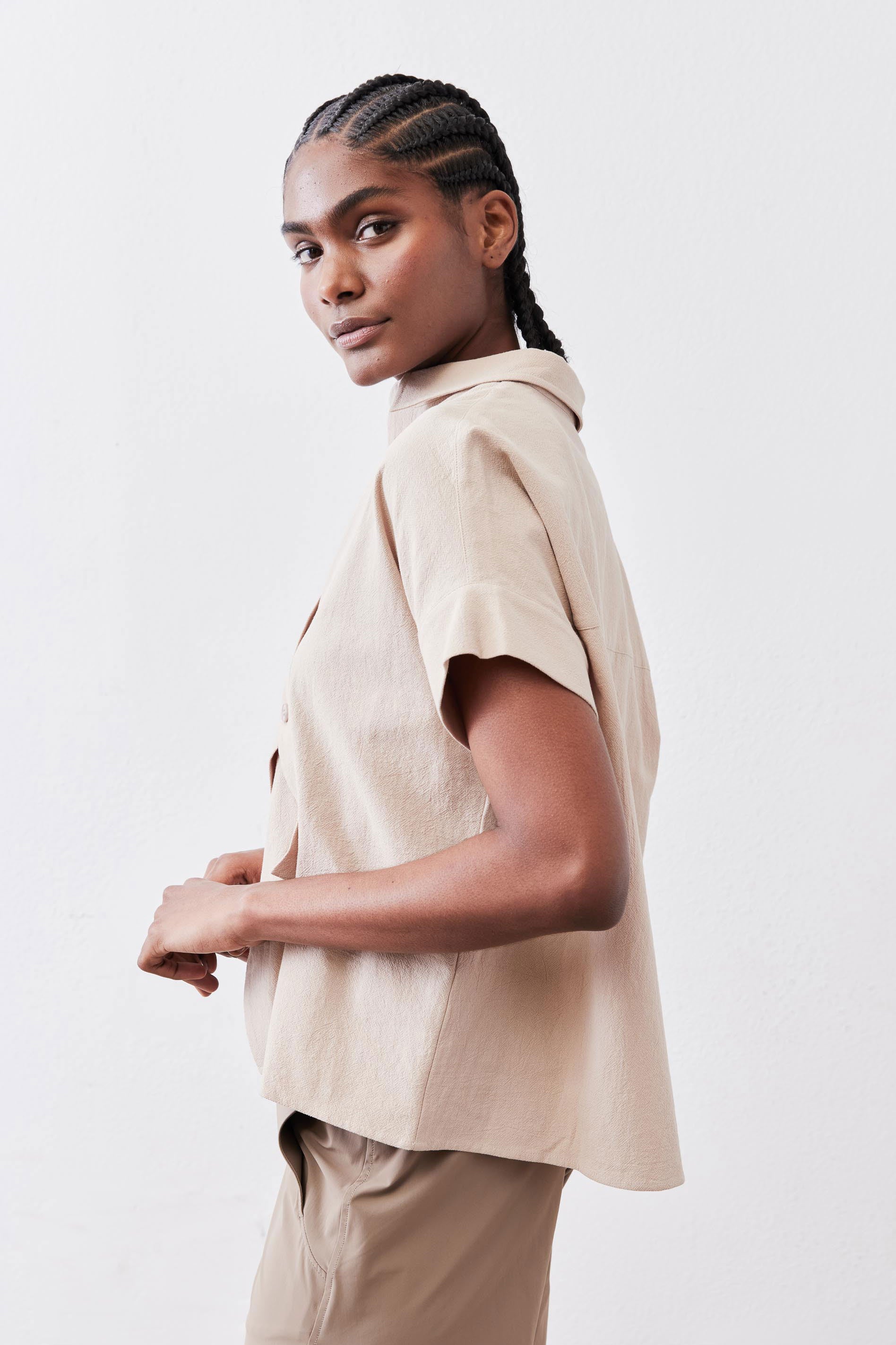 Asymmetric Button Short Sleeve Blouse | Shell – Ruti