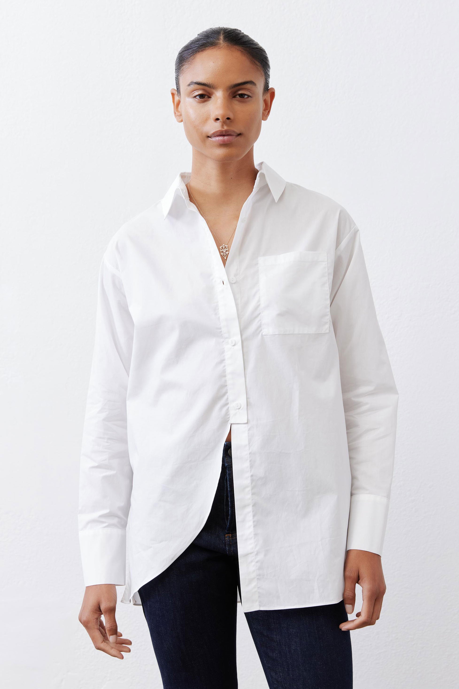 Pulled Aside Asymmetric Button Down | White – Ruti