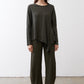 Asymmetric long-sleeve tunic in dark forest green with uneven hemline