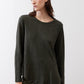 Asymmetric long-sleeve tunic in dark forest green, loose fit and curved side hem