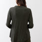 Asymmetric long-sleeve tunic in dark forest green, back view with longer hem