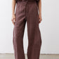Chicory coffee baggy utility pants, elastic waist and straight cropped legs