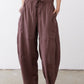 Chicory coffee utility pants with gathered elastic waist and drawstring tie