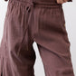 Chicory coffee baggy utility pants with elastic waistband and drawstring ties