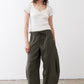 Baggy utility pants, dark olive, elastic drawstring waist and roomy wide-leg fit