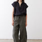 Baggy utility pants in dark olive with elastic waist and side pockets