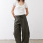Baggy utility pants, dark olive, elastic drawstring waist and wide cropped legs