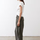 Utility pants, dark olive, drawstring elastic waist and wide relaxed legs, side view