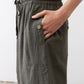 Wide-leg utility pants, dark olive, elastic drawstring waist and button pocket