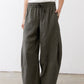 Utility pants, dark olive, elastic waistband drawstring and relaxed wide legs