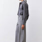 Pebble melange gray wide-leg trousers with belt at waist and relaxed straight fit