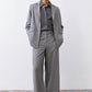 Pebble melange gray belted wide-leg trousers with front crease and side pockets