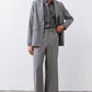 Pebble melange gray wide-leg trousers with belt buckle and tailored waistband