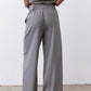 Pebble melange gray wide-leg trousers with belted waist and relaxed drape