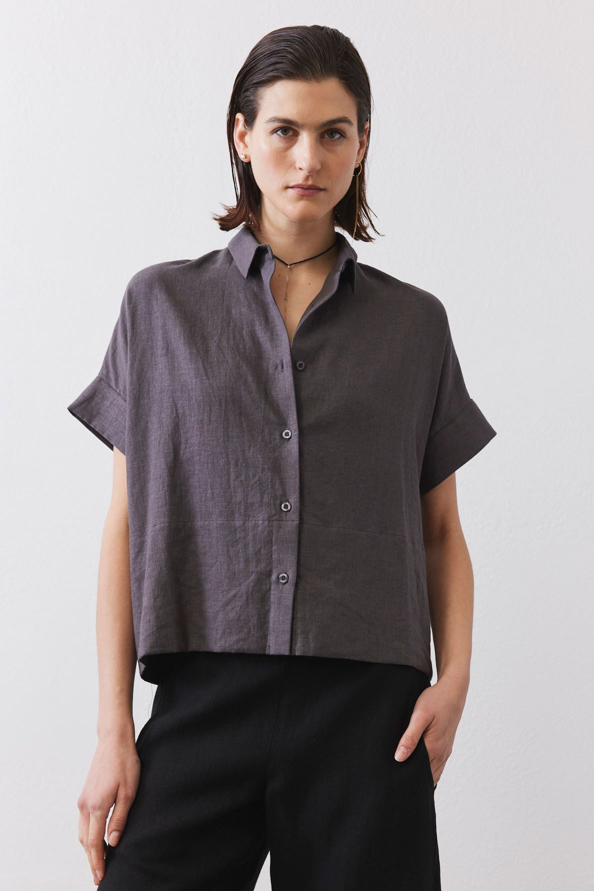 Boxy Linen Cropped Blouse