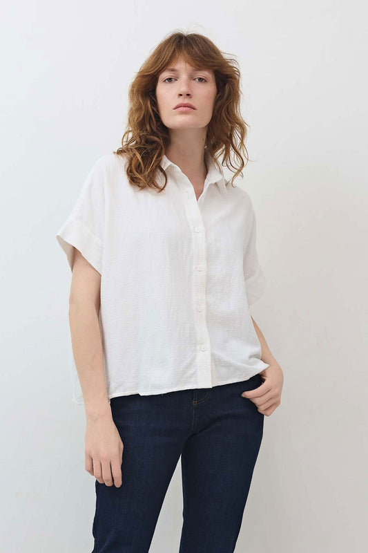 Boxy Seersucker Cropped Blouse