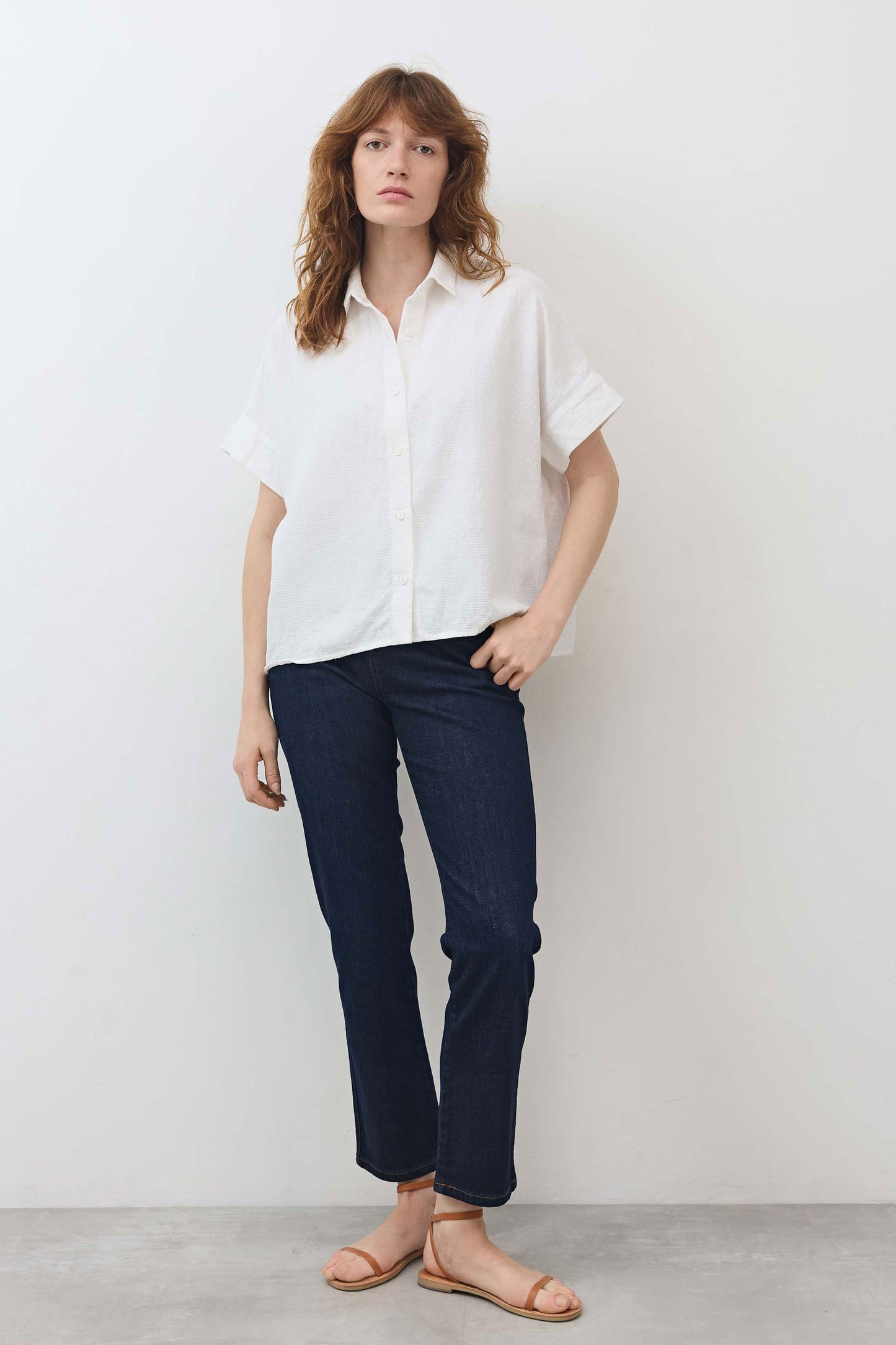 Boxy Seersucker Cropped Blouse