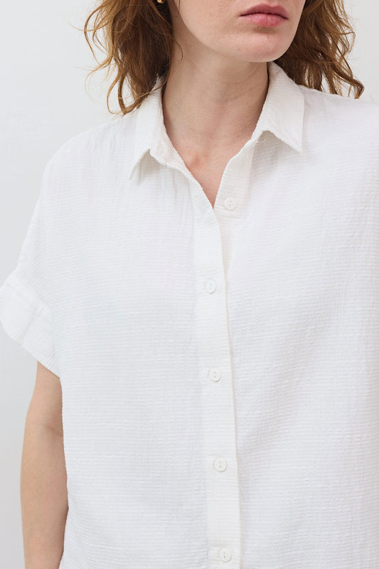 Boxy Seersucker Cropped Blouse