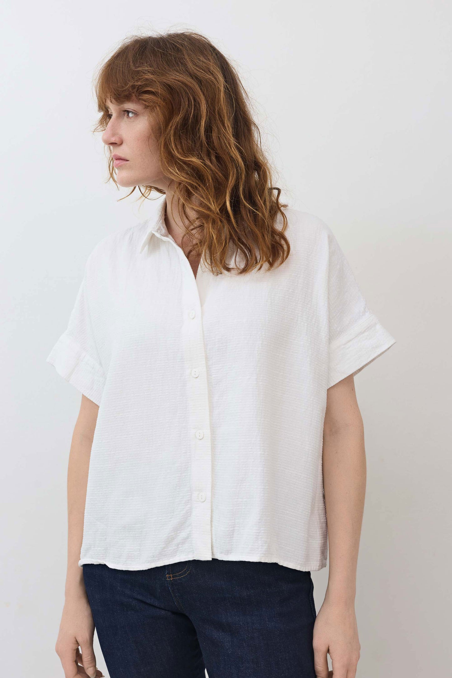 Boxy Seersucker Cropped Blouse