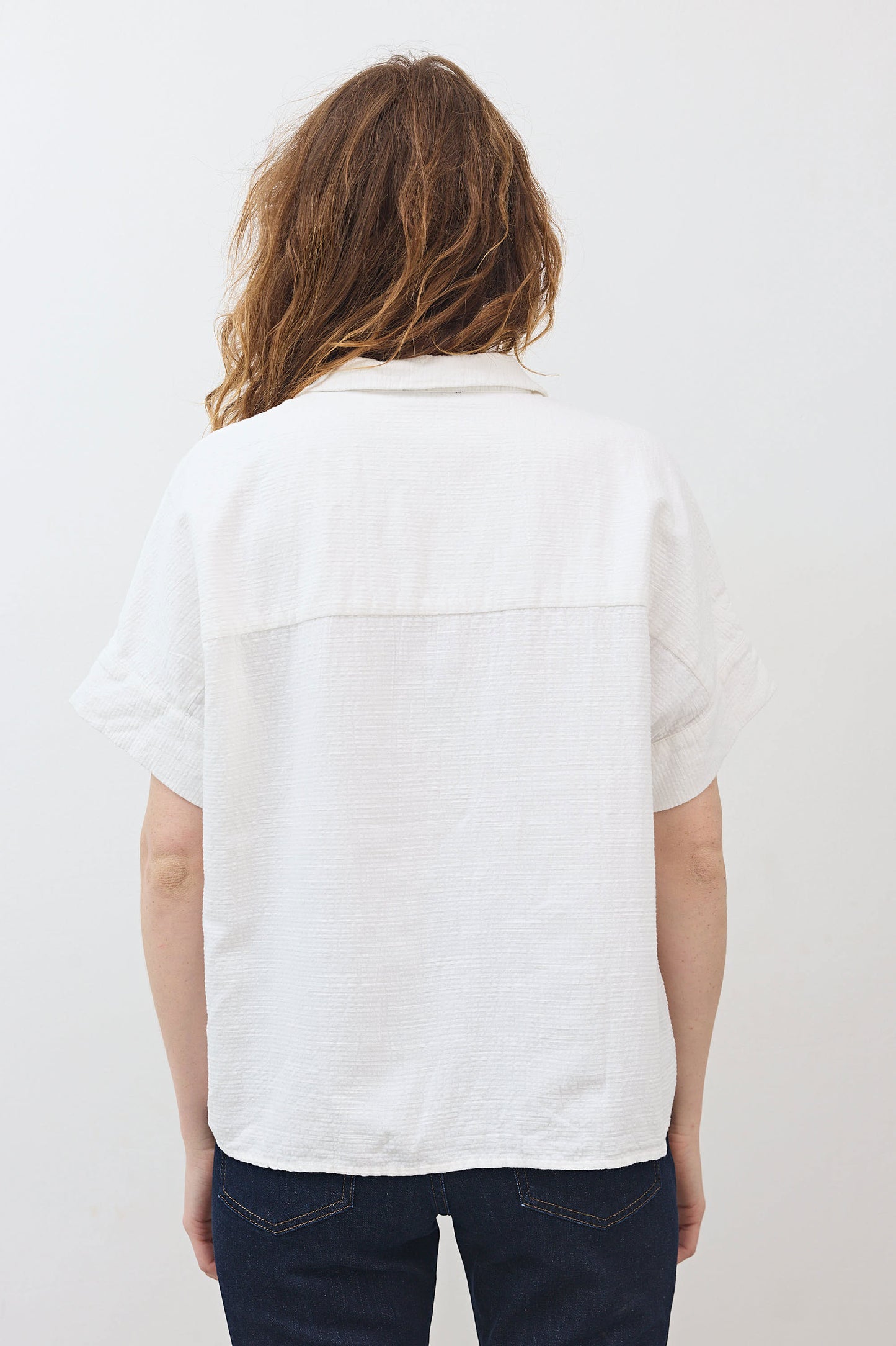 Boxy Seersucker Cropped Blouse