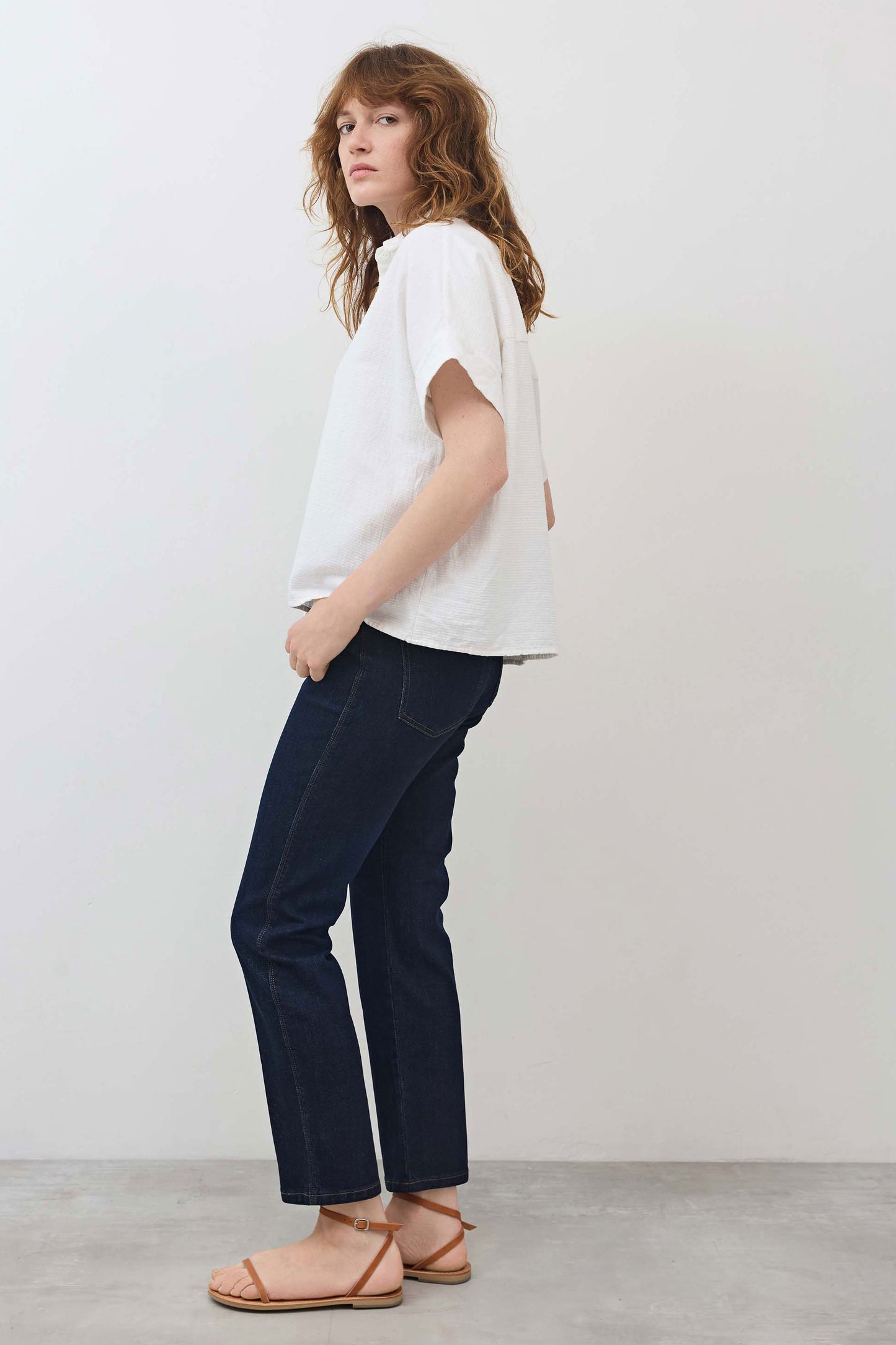 Boxy Seersucker Cropped Blouse