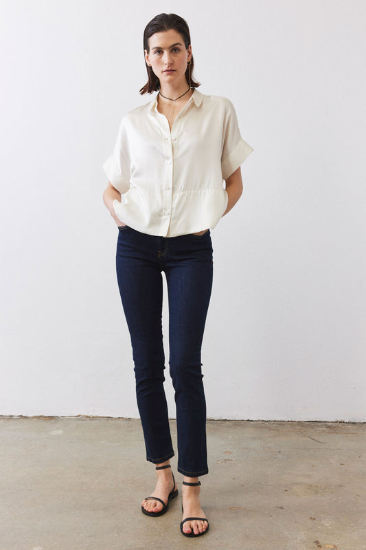 Boxy Washable Silk Cropped Blouse