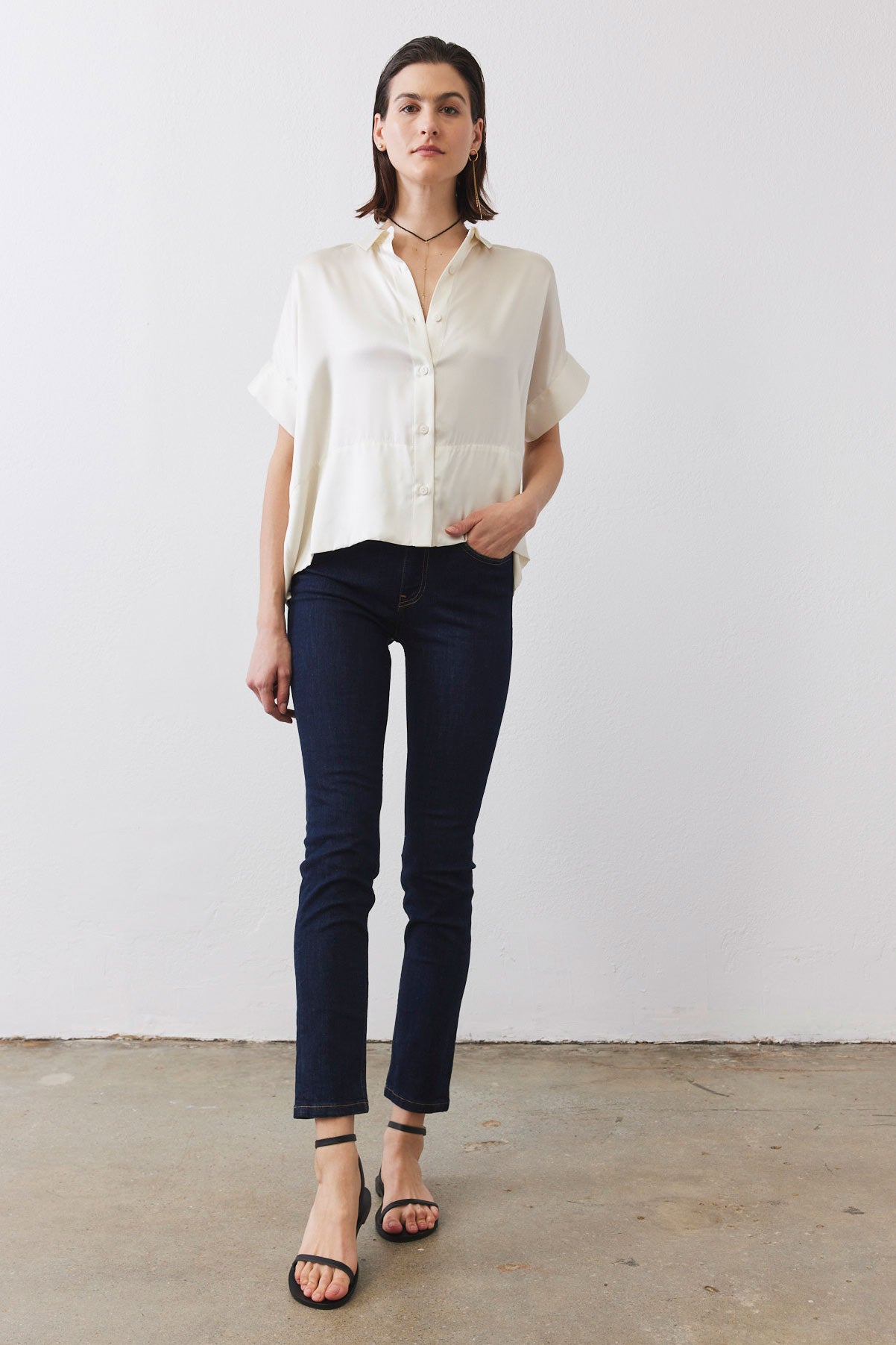 Boxy Washable Silk Cropped Blouse