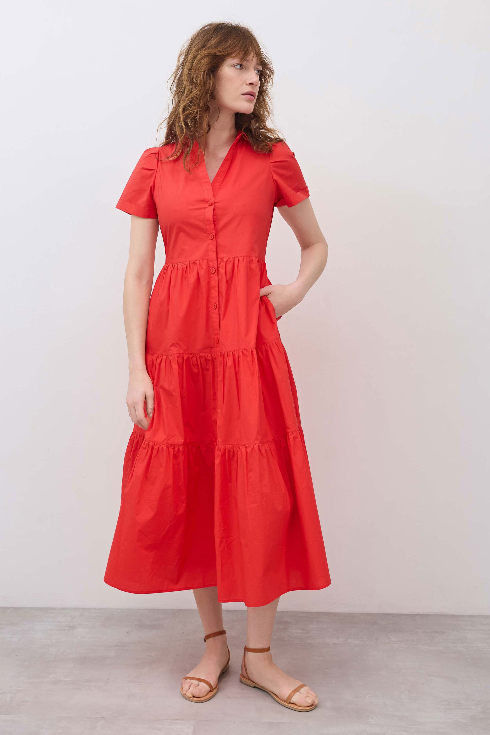 Breaking Free Long Poplin Dress Hot Coral / XS
