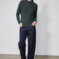 Brushed rib dolman top in dark green, long sleeves and crew neck