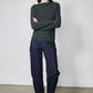 Brushed rib dolman top in dark green with wide dolman sleeves and crew neck