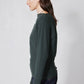 Brushed rib dolman top in dark green, ribbed knit long sleeves