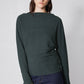 Brushed rib dolman top in dark green, crew neck and ribbed knit